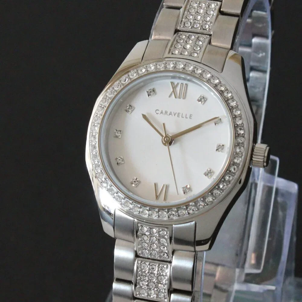 Retro Caravelle Sport Ladies Quartz Watch 154 Austrian Crystals Stainless 28mm